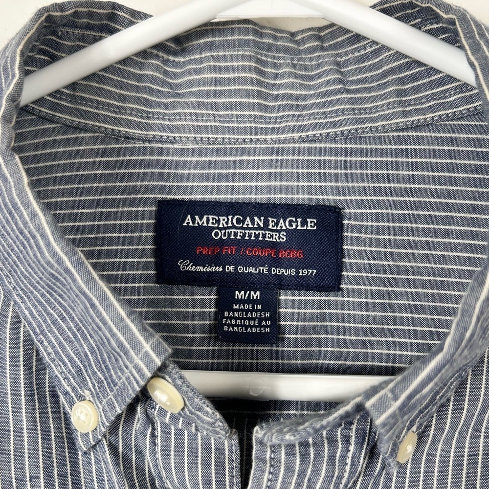 American Eagle striped button-down shirt, M, Prep Fit cotton Classic Preppy - Picture 3 of 7